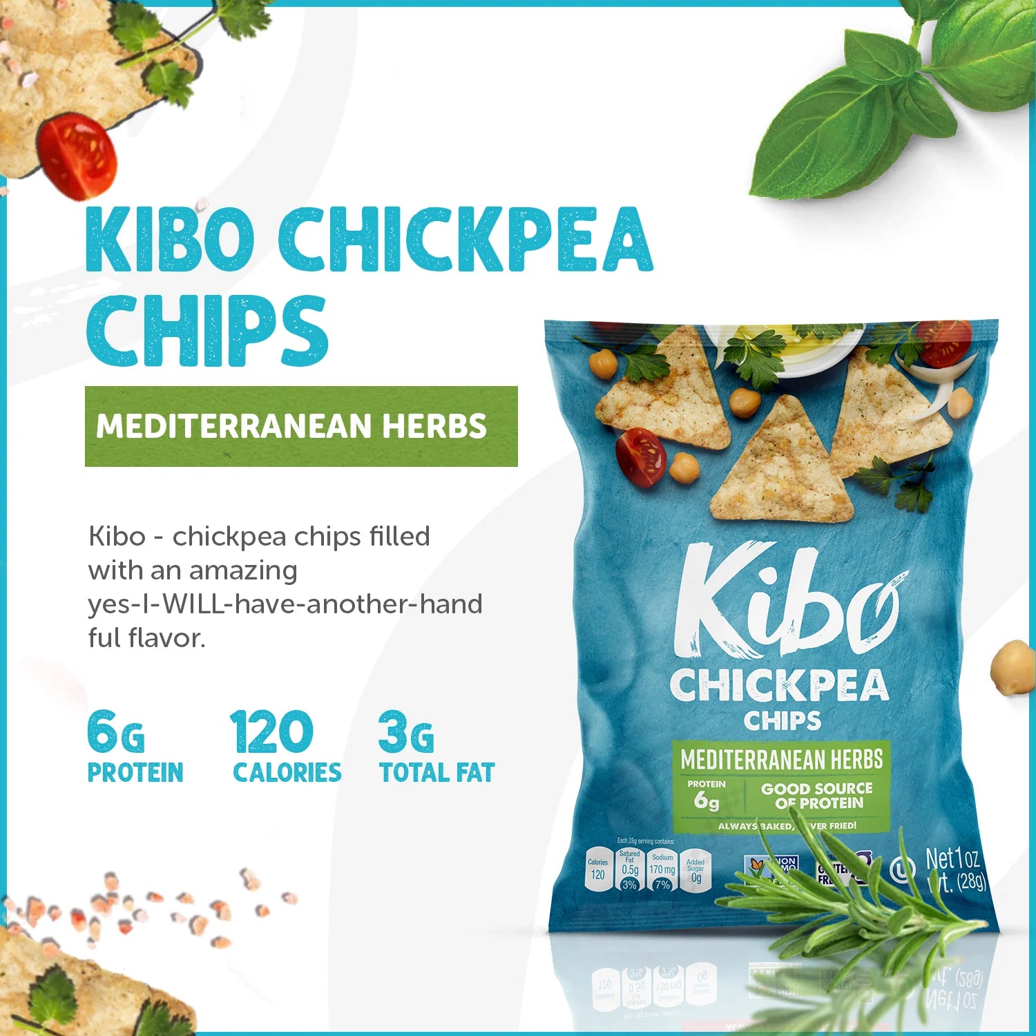Chips Chickpea Mediterranean Herbs KIBO - 12ct/1oz
