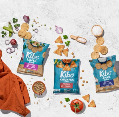 The Super Snack Sets - Three bags of Chips by KIBO, showing their Lentil Chips and Chickpea Chips